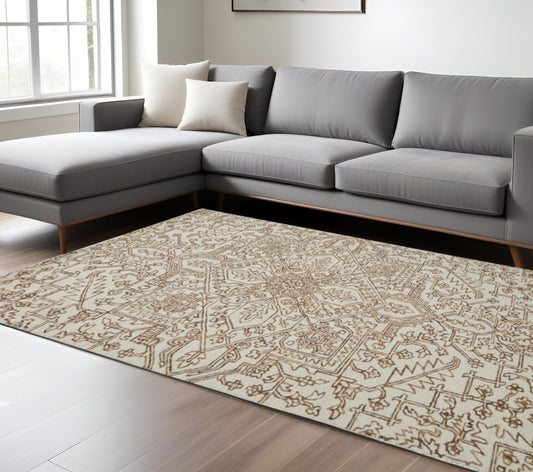 10' X 14' Brown and Ivory Wool Oriental Hand Tufted Area Rug