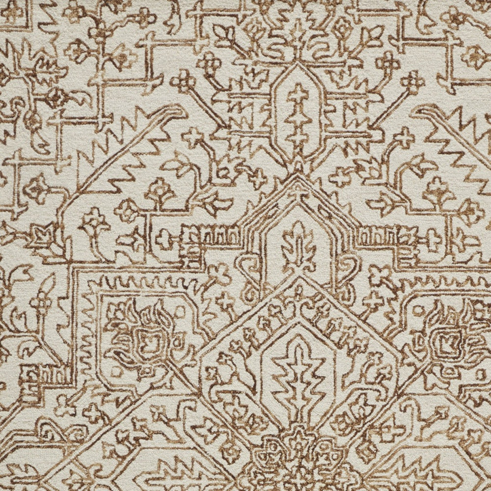 10' X 14' Brown and Ivory Wool Oriental Hand Tufted Area Rug