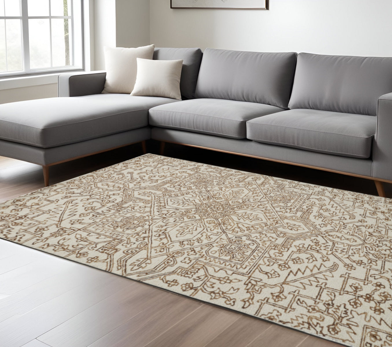 10' X 14' Brown and Ivory Wool Oriental Hand Tufted Area Rug