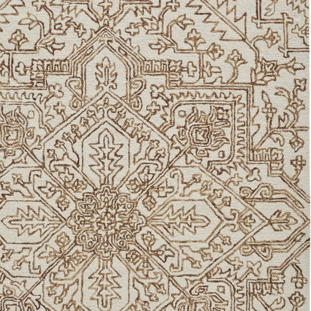 10' X 14' Brown and Ivory Wool Oriental Hand Tufted Area Rug