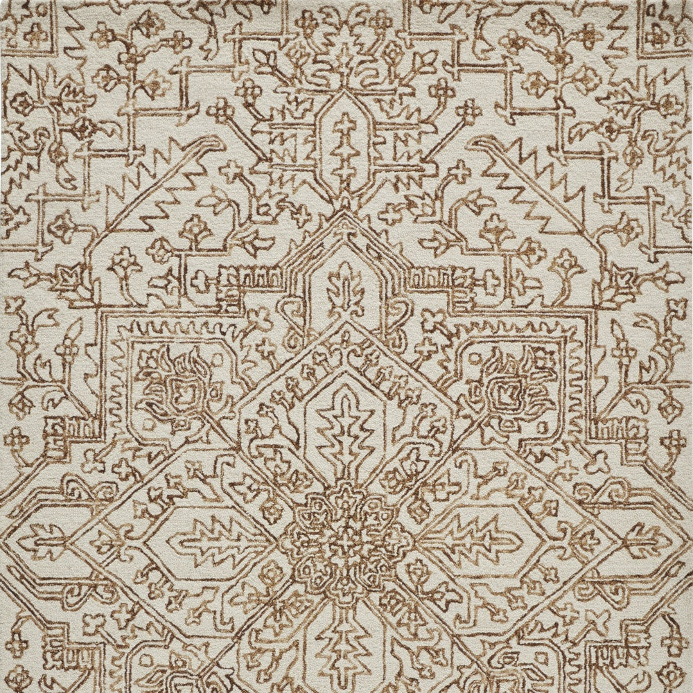 10' X 14' Brown and Ivory Wool Oriental Hand Tufted Area Rug