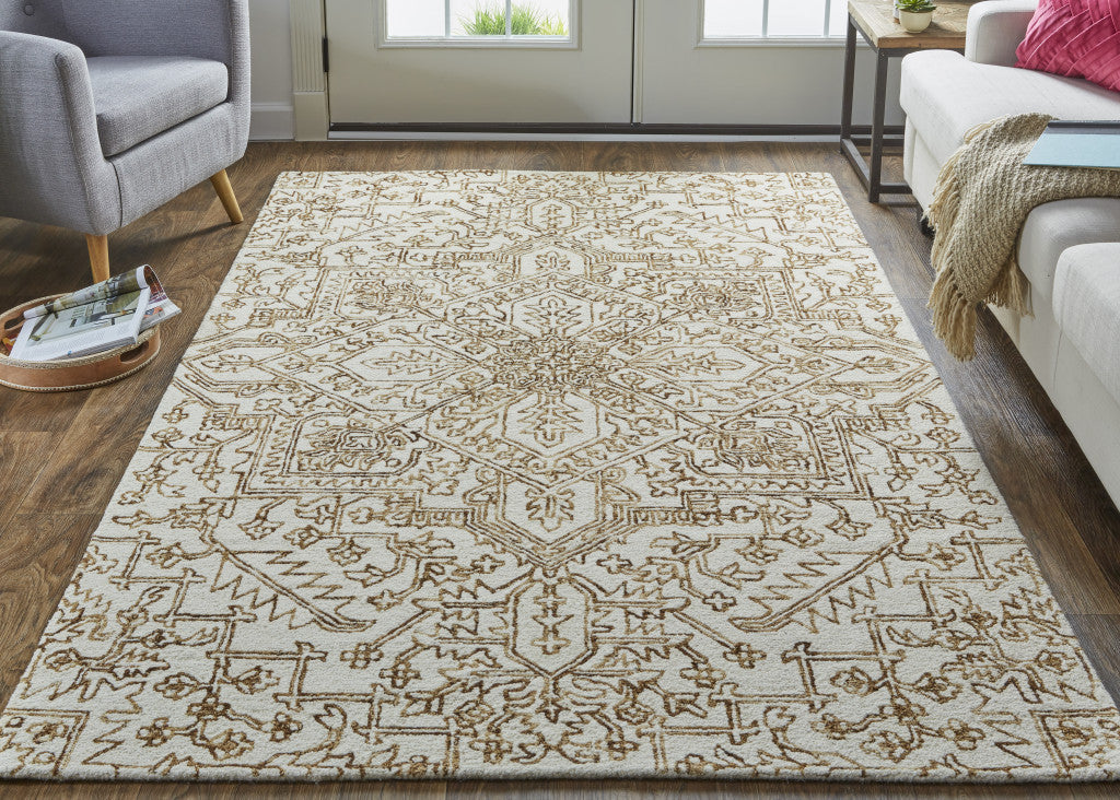 10' X 14' Brown and Ivory Wool Oriental Hand Tufted Area Rug