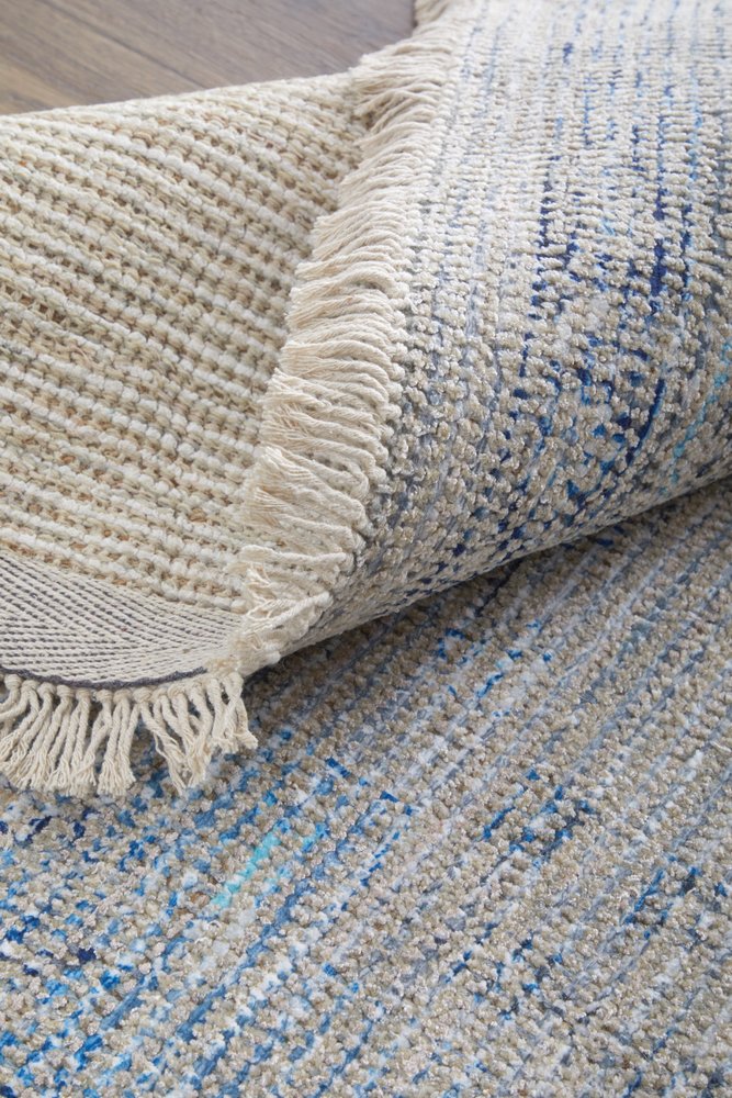 5' X 8' Gray Blue and Ivory Oriental Hand Woven Distressed Area Rug With Fringe