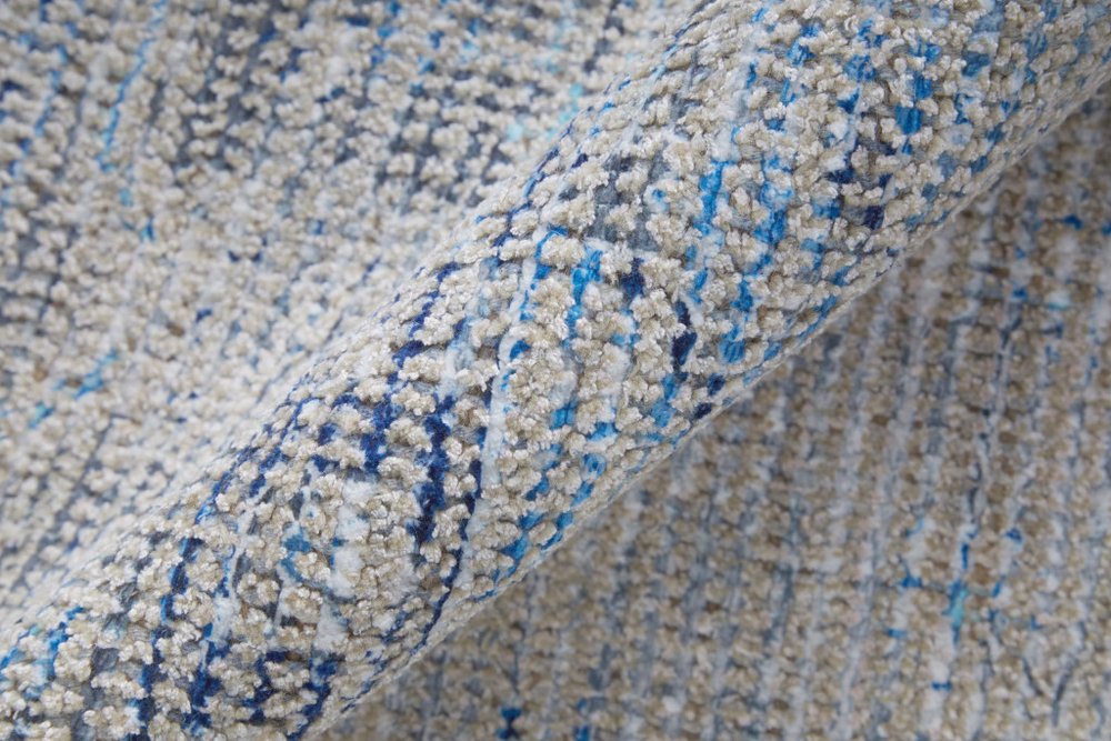 5' X 8' Gray Blue and Ivory Oriental Hand Woven Distressed Area Rug With Fringe