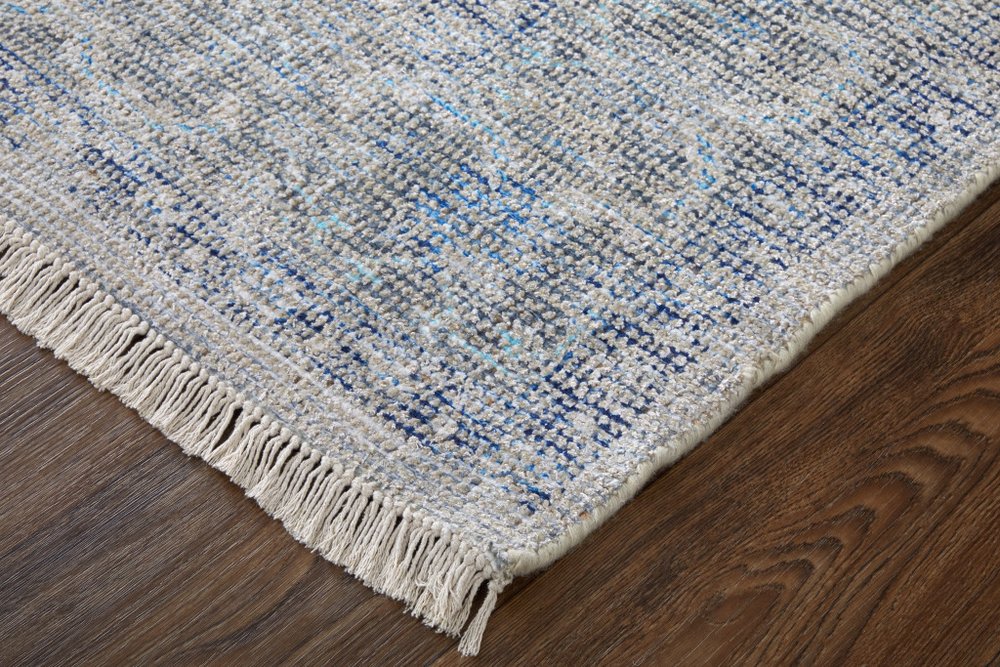 5' X 8' Gray Blue and Ivory Oriental Hand Woven Distressed Area Rug With Fringe