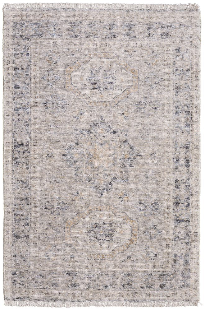 4' X 6' Tan and Gray Oriental Hand Woven Distressed Area Rug With Fringe