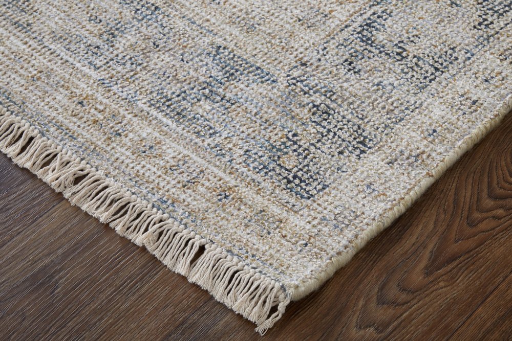 4' X 6' Tan and Gray Oriental Hand Woven Distressed Area Rug With Fringe