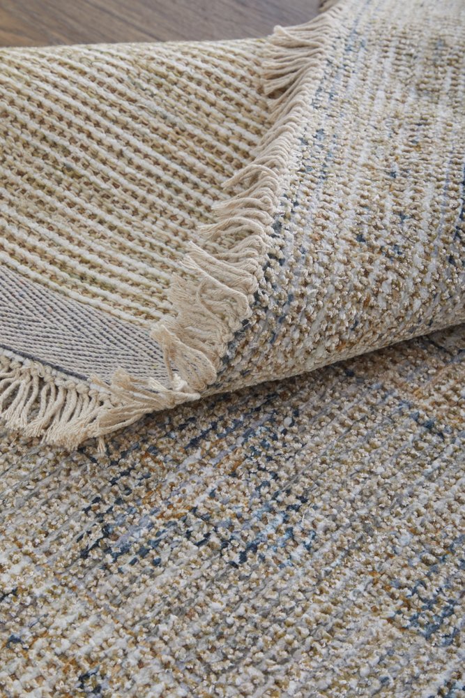 4' X 6' Tan and Gray Oriental Hand Woven Distressed Area Rug With Fringe