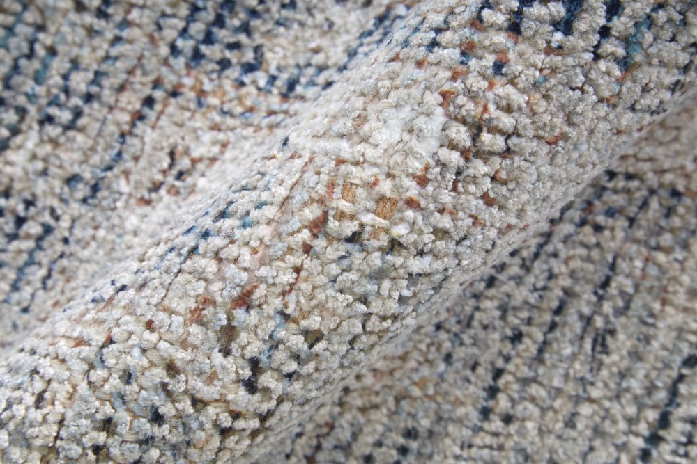 4' X 6' Gray Blue and Taupe Abstract Hand Woven Distressed Area Rug With Fringe