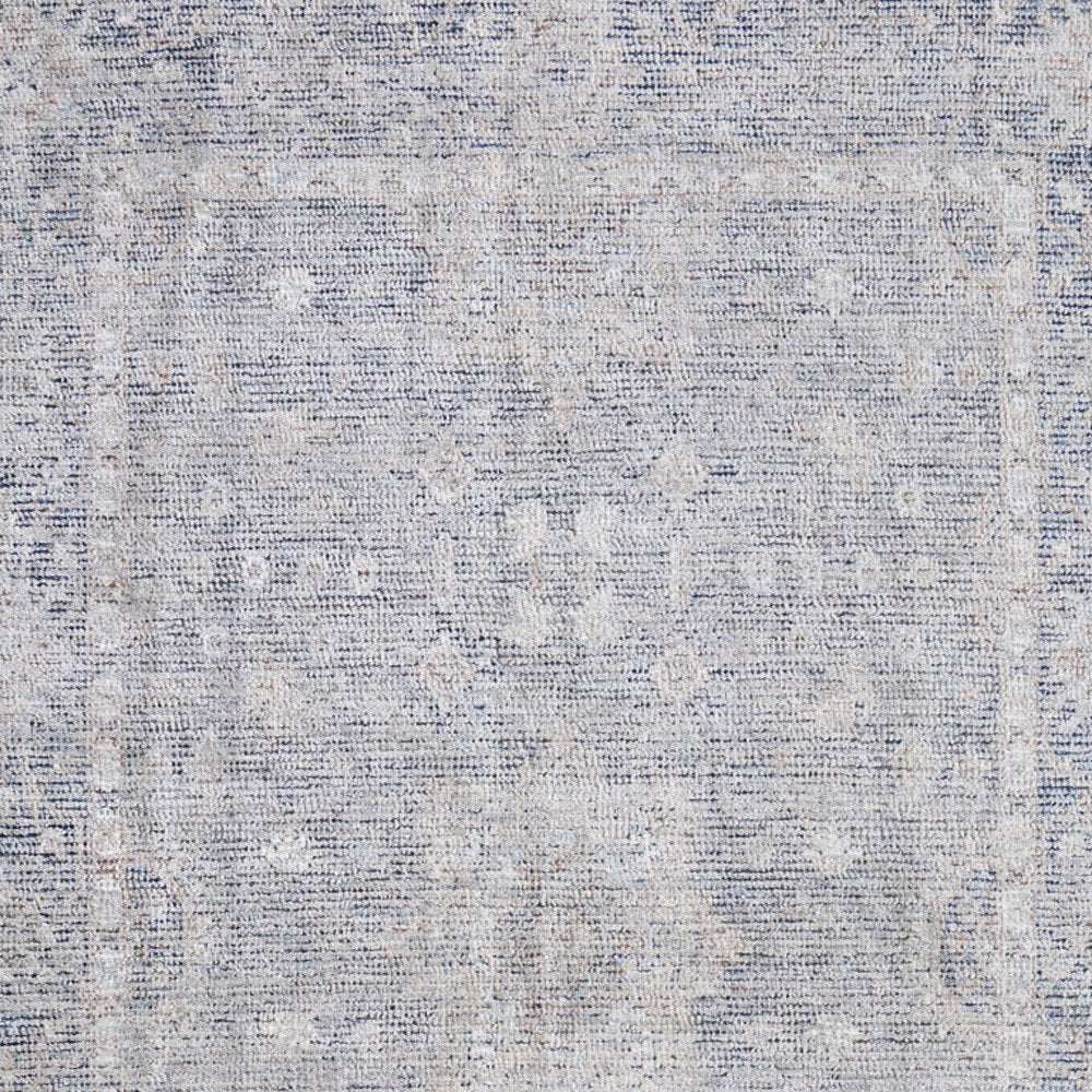 4' X 6' Gray Blue and Taupe Abstract Hand Woven Distressed Area Rug With Fringe
