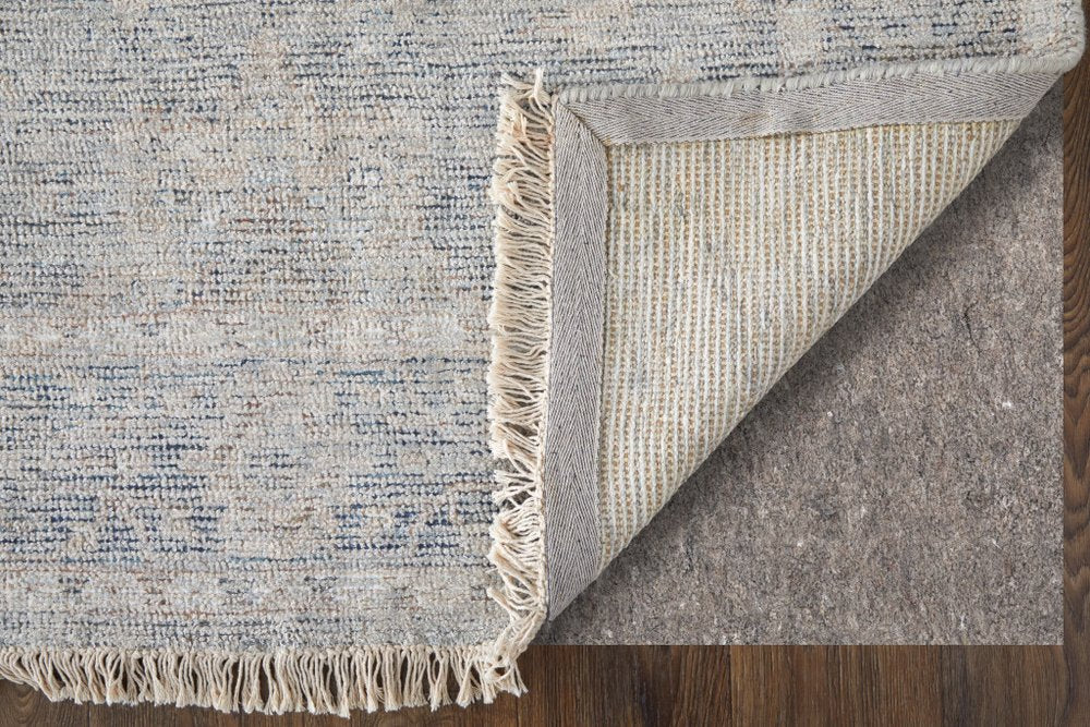 4' X 6' Gray Blue and Taupe Abstract Hand Woven Distressed Area Rug With Fringe