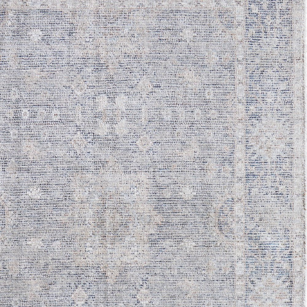 4' X 6' Gray Blue and Taupe Abstract Hand Woven Distressed Area Rug With Fringe