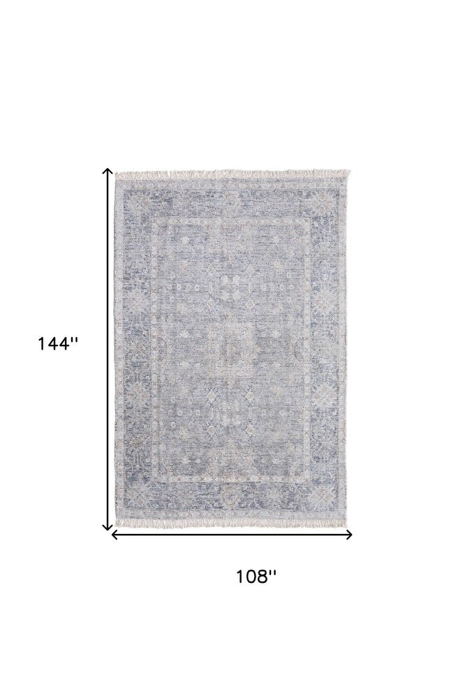 4' X 6' Gray Blue and Taupe Abstract Hand Woven Distressed Area Rug With Fringe