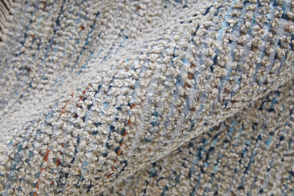 4' X 6' Gray Blue and Taupe Oriental Hand Woven Distressed Area Rug With Fringe