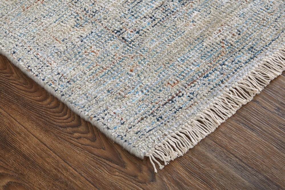 4' X 6' Gray Blue and Taupe Oriental Hand Woven Distressed Area Rug With Fringe
