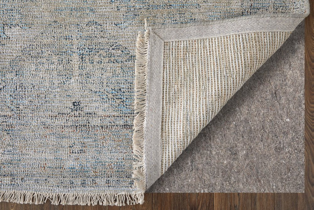 4' X 6' Gray Blue and Taupe Oriental Hand Woven Distressed Area Rug With Fringe
