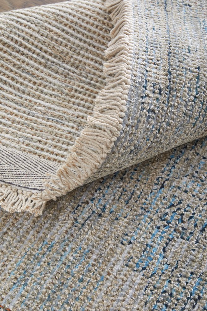 4' X 6' Gray Blue and Taupe Oriental Hand Woven Distressed Area Rug With Fringe