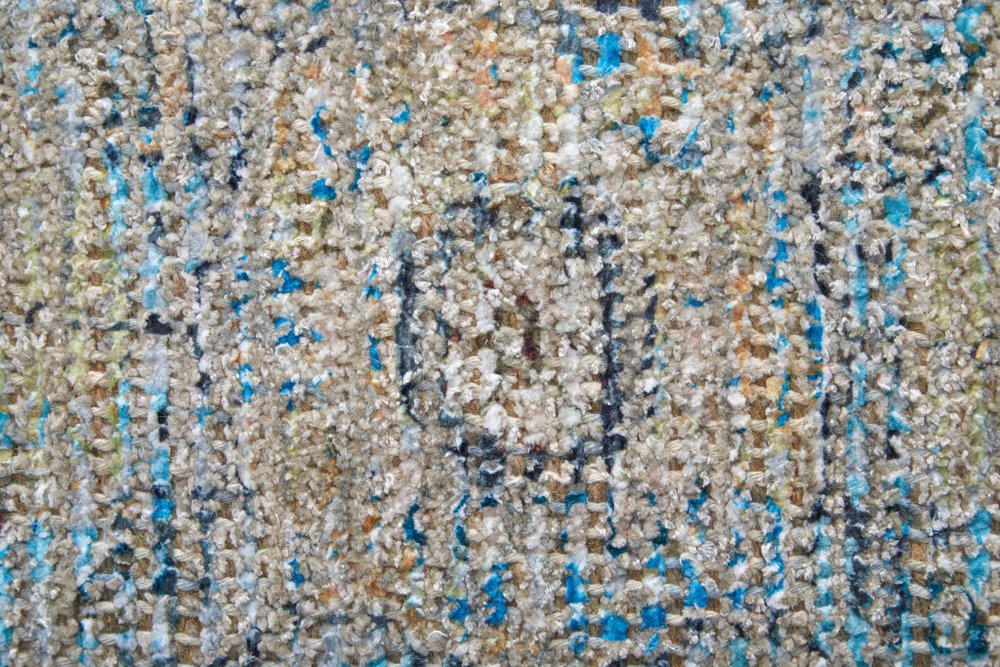 4' X 6' Gray Blue and Tan Abstract Hand Woven Distressed Area Rug With Fringe