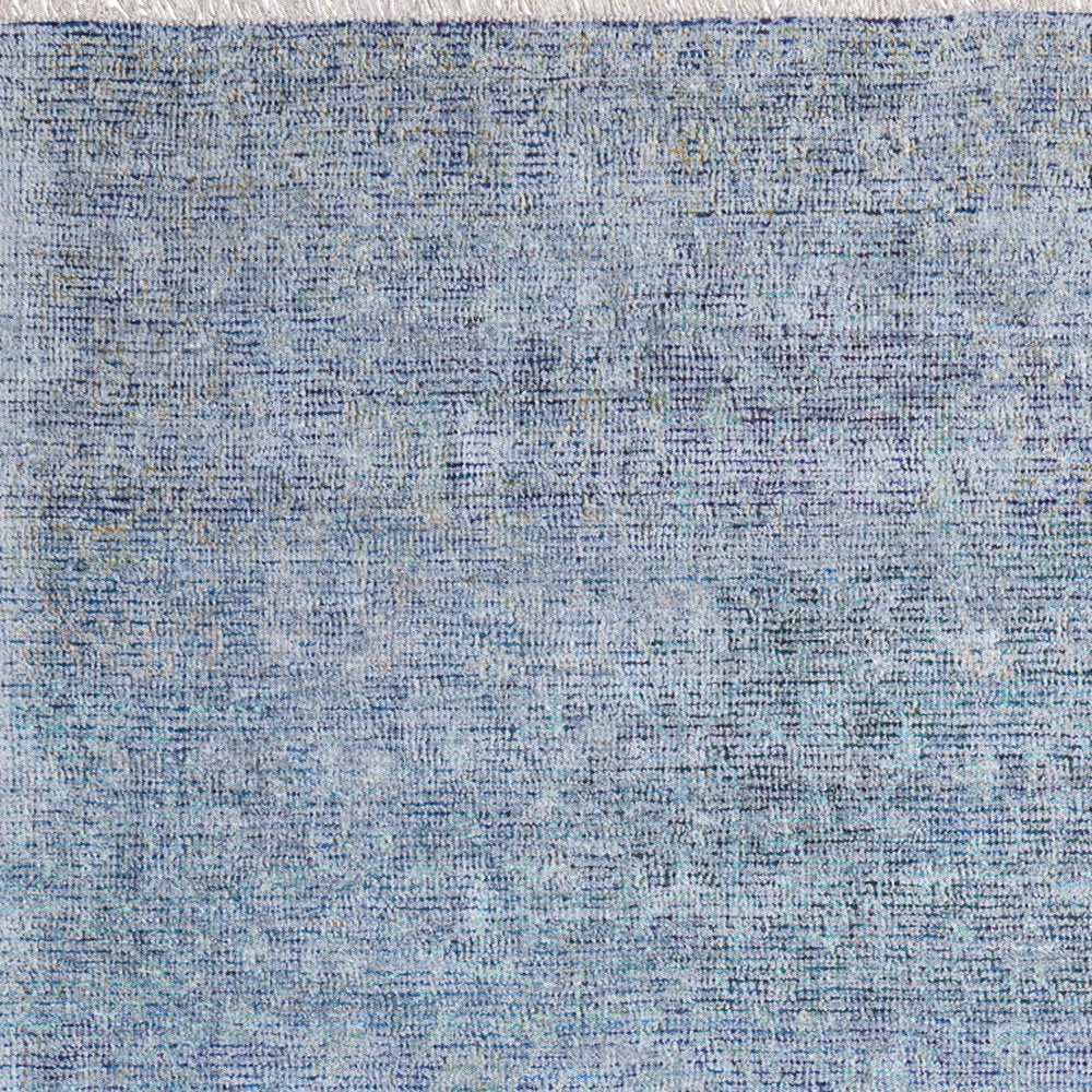 2' X 3' Blue and Gray Abstract Hand Woven Distressed Area Rug With Fringe
