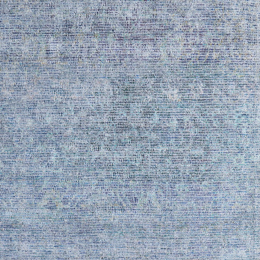2' X 3' Blue and Gray Abstract Hand Woven Distressed Area Rug With Fringe