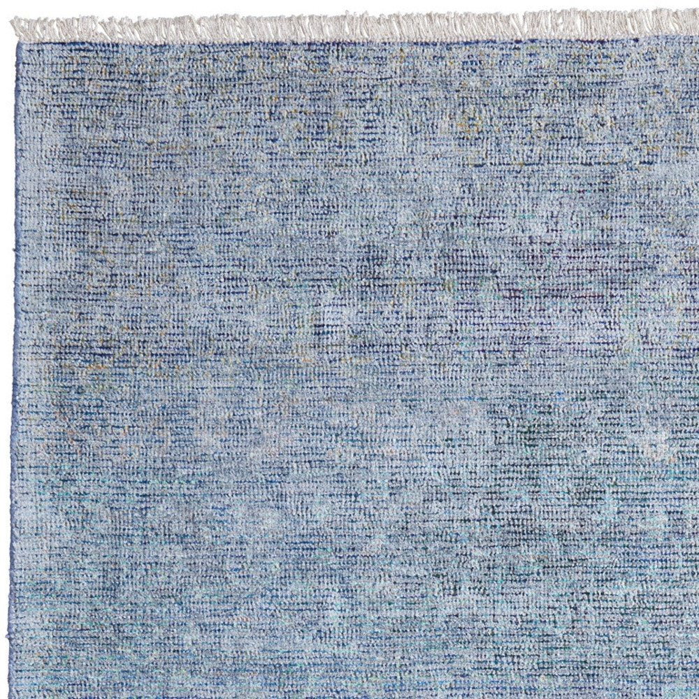 2' X 3' Blue and Gray Abstract Hand Woven Distressed Area Rug With Fringe