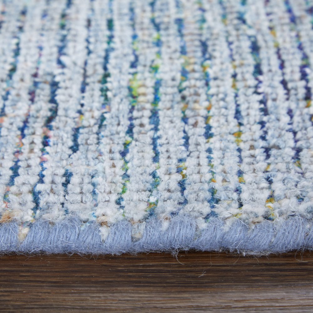 2' X 3' Blue and Gray Abstract Hand Woven Distressed Area Rug With Fringe