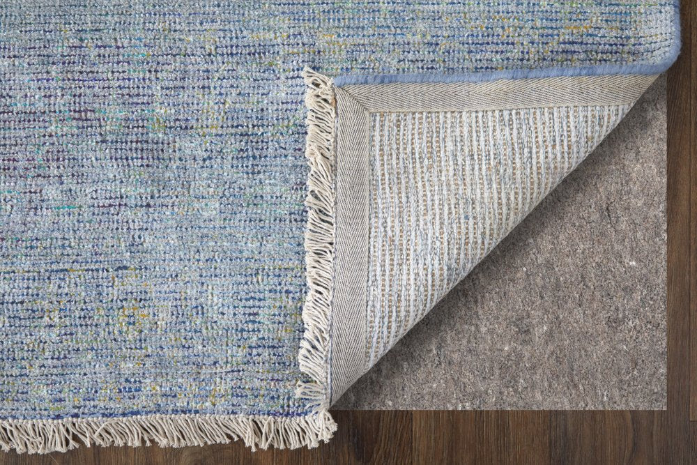 2' X 3' Blue and Gray Abstract Hand Woven Distressed Area Rug With Fringe