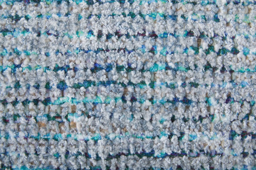 2' X 3' Blue and Gray Abstract Hand Woven Distressed Area Rug With Fringe