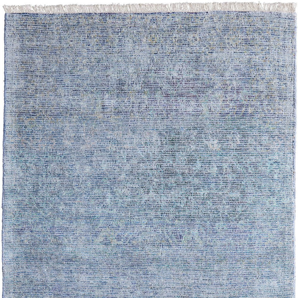 2' X 3' Blue and Gray Abstract Hand Woven Distressed Area Rug With Fringe