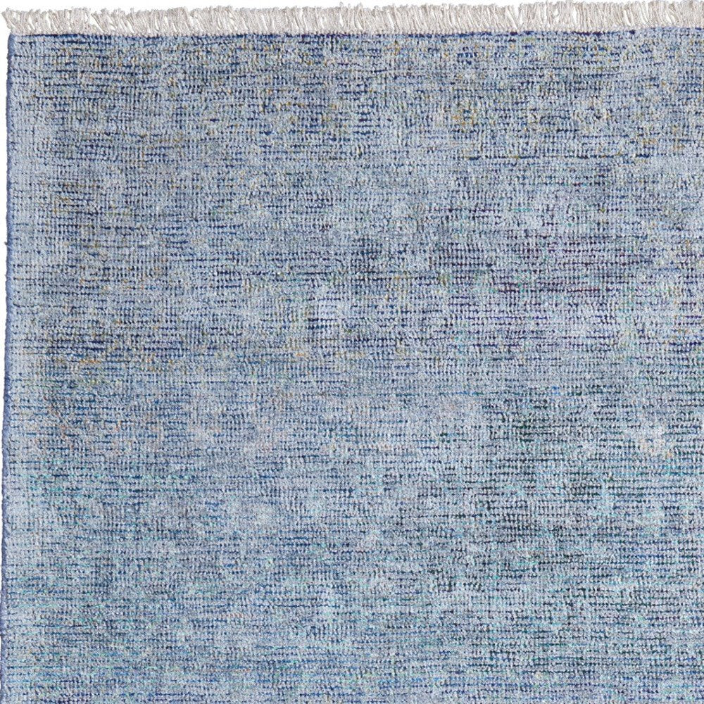 2' X 3' Blue and Gray Abstract Hand Woven Distressed Area Rug With Fringe