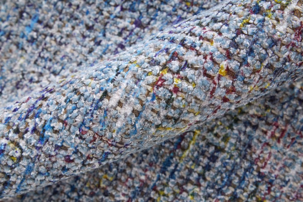 4' X 6' Blue and Ivory Abstract Hand Woven Distressed Area Rug With Fringe