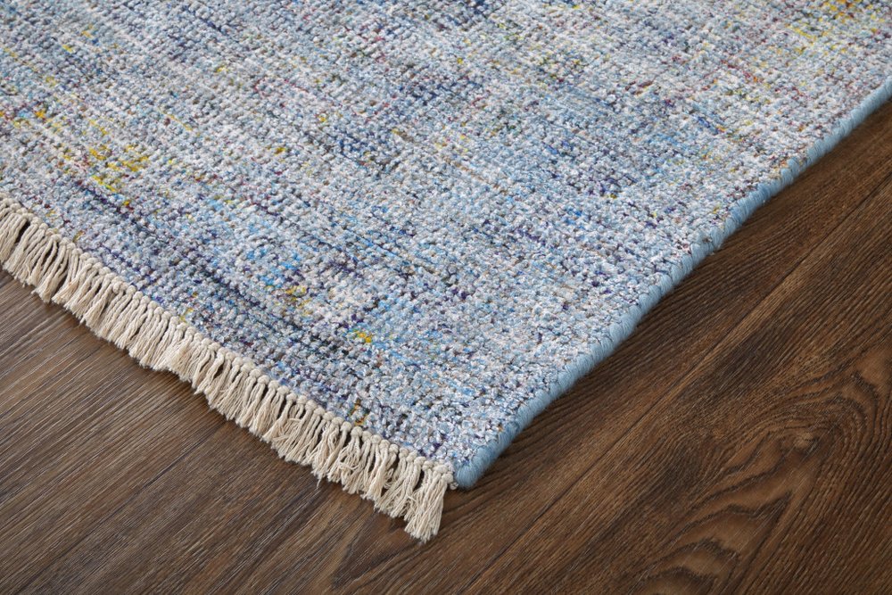 4' X 6' Blue and Ivory Abstract Hand Woven Distressed Area Rug With Fringe