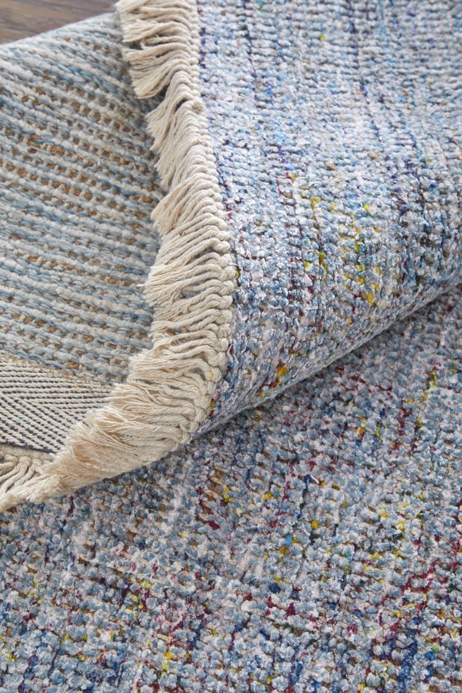 4' X 6' Blue and Ivory Abstract Hand Woven Distressed Area Rug With Fringe