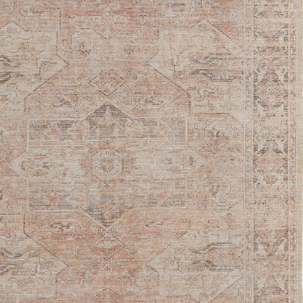 4' X 6' Tan Orange and Ivory Oriental Hand Woven Distressed Area Rug With Fringe