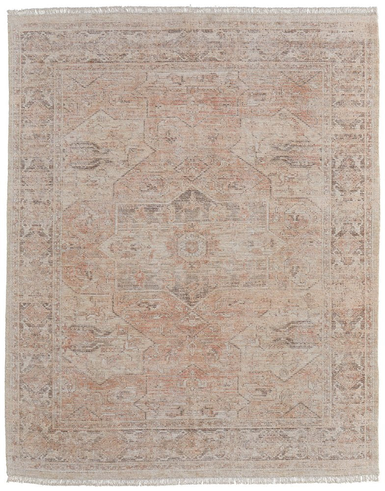 4' X 6' Tan Orange and Ivory Oriental Hand Woven Distressed Area Rug With Fringe