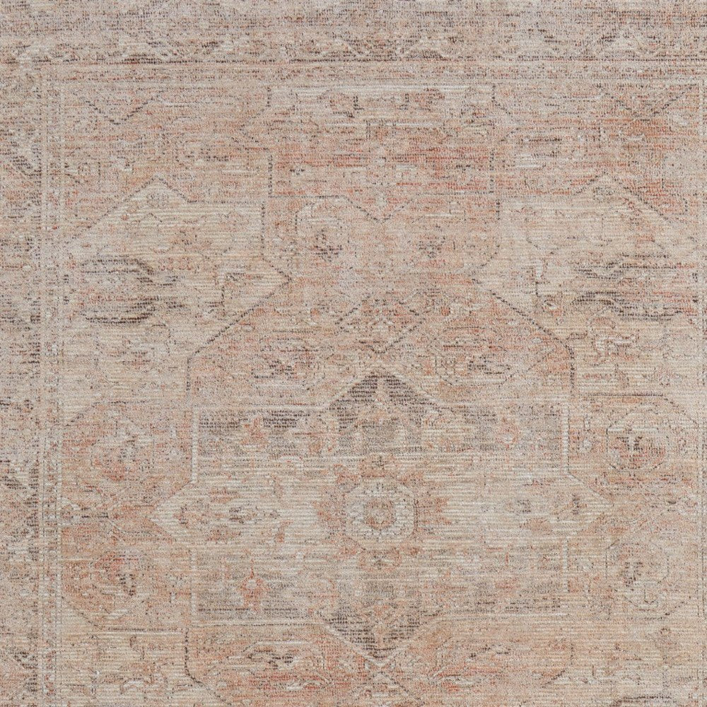 4' X 6' Tan Orange and Ivory Oriental Hand Woven Distressed Area Rug With Fringe