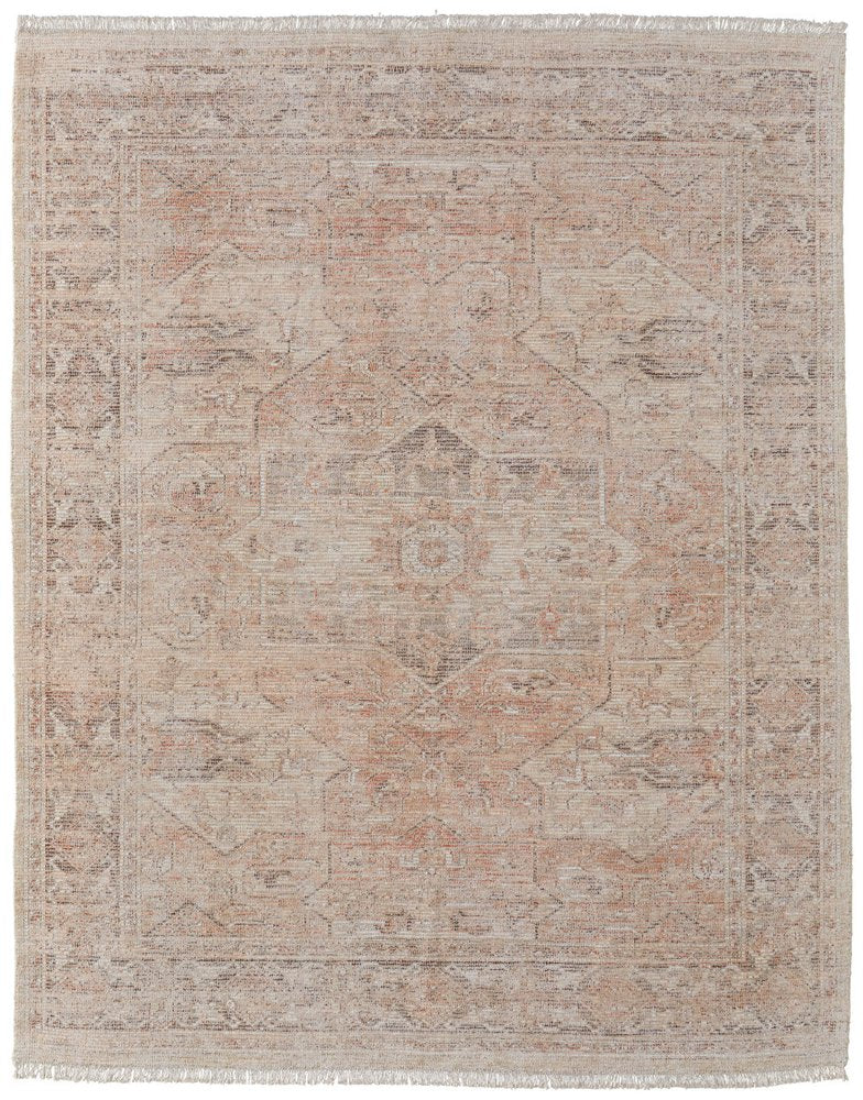 4' X 6' Tan Orange and Ivory Oriental Hand Woven Distressed Area Rug With Fringe