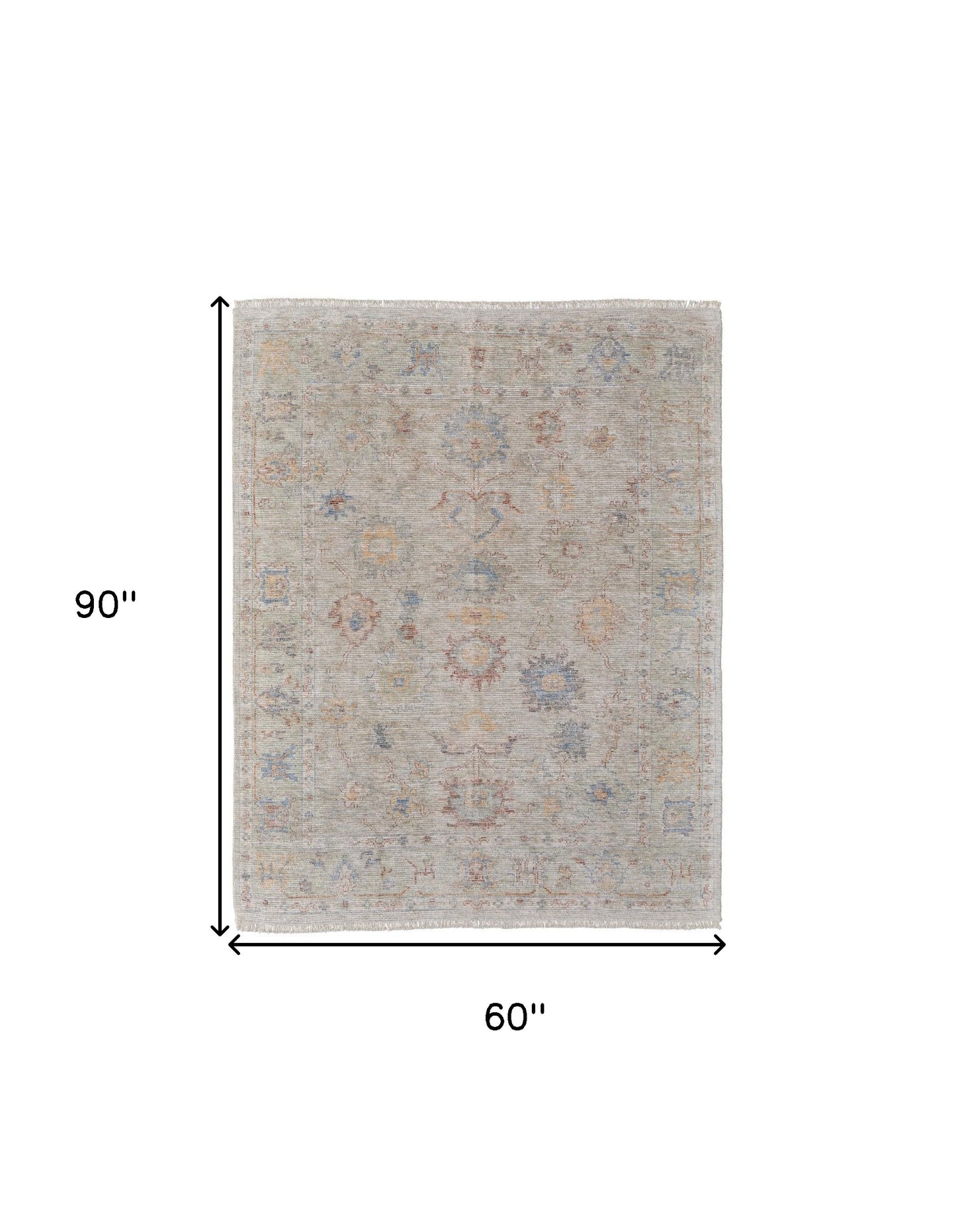 4' X 6' Tan Brown and Blue Floral Hand Woven Distressed Area Rug With Fringe