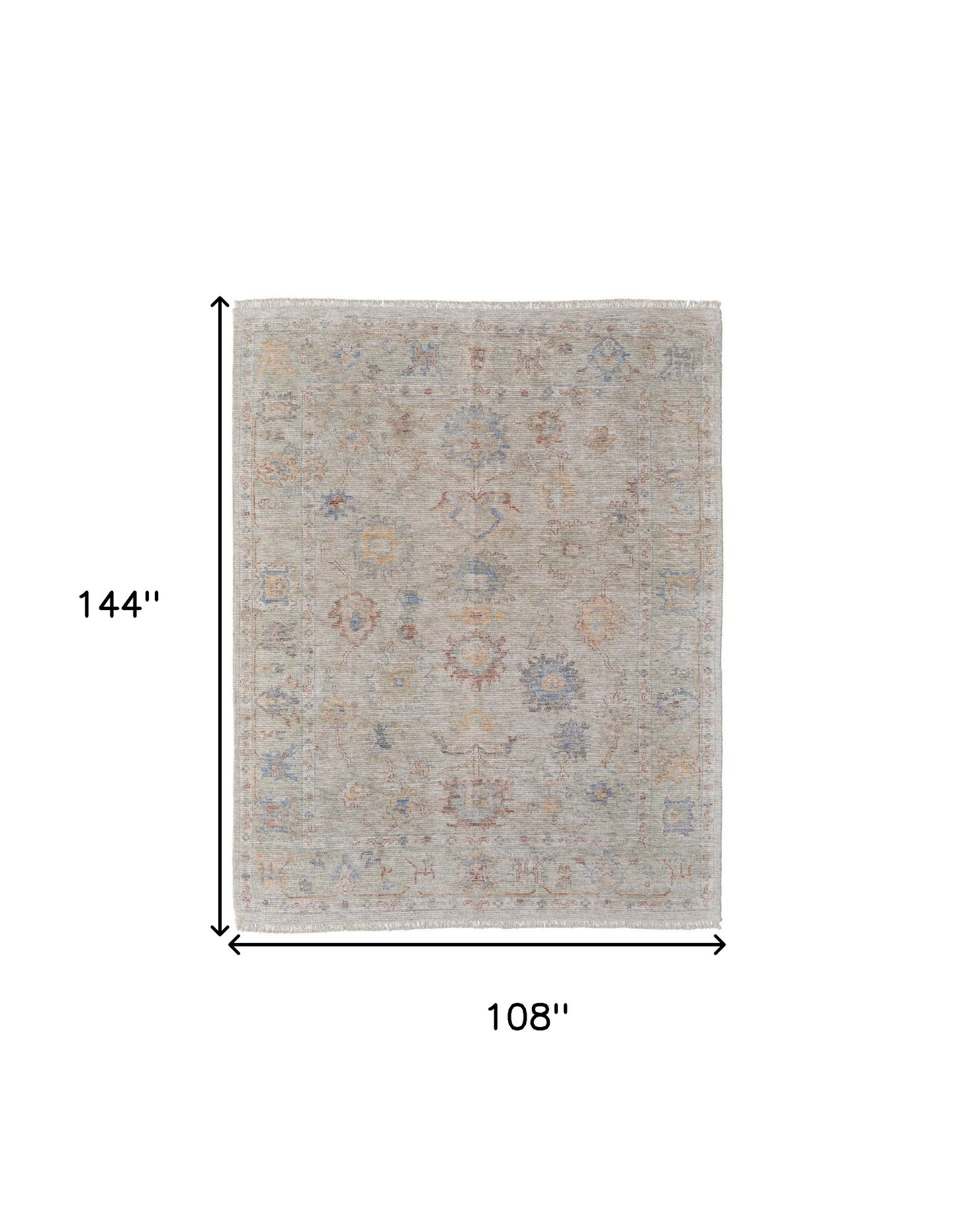 4' X 6' Tan Brown and Blue Floral Hand Woven Distressed Area Rug With Fringe