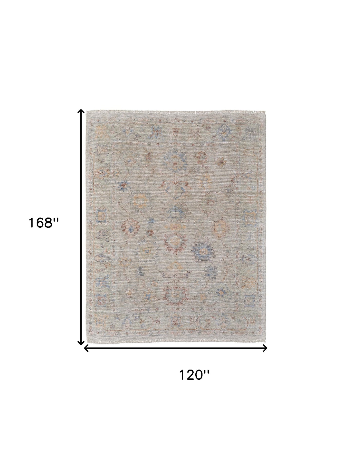 4' X 6' Tan Brown and Blue Floral Hand Woven Distressed Area Rug With Fringe