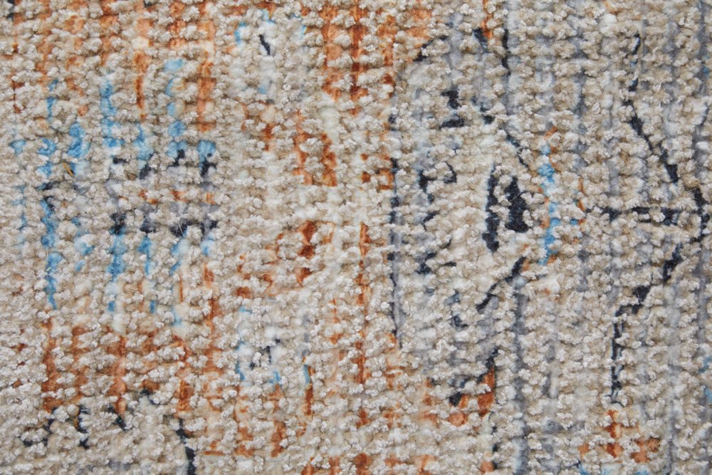 4' X 6' Ivory Blue and Orange Oriental Hand Woven Distressed Area Rug With Fringe