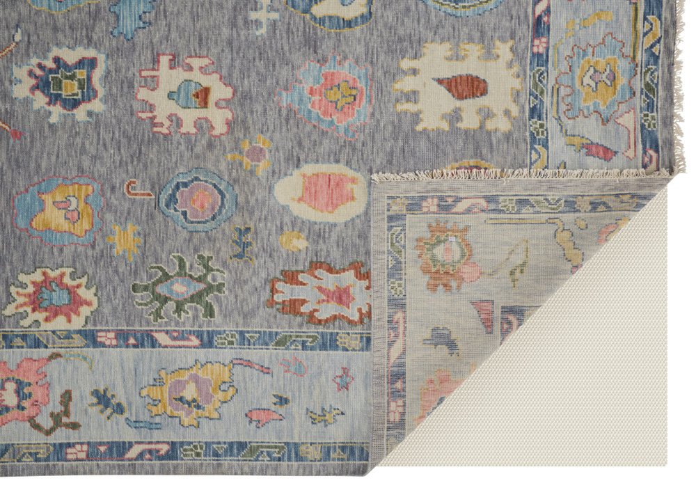 6' X 9' Gray Blue and Red Wool Oriental Hand Knotted Area Rug With Fringe