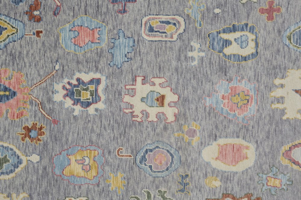 6' X 9' Gray Blue and Red Wool Oriental Hand Knotted Area Rug With Fringe