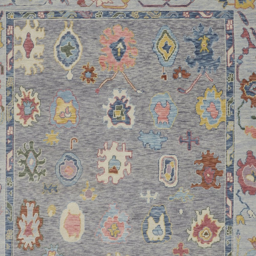 6' X 9' Gray Blue and Red Wool Oriental Hand Knotted Area Rug With Fringe