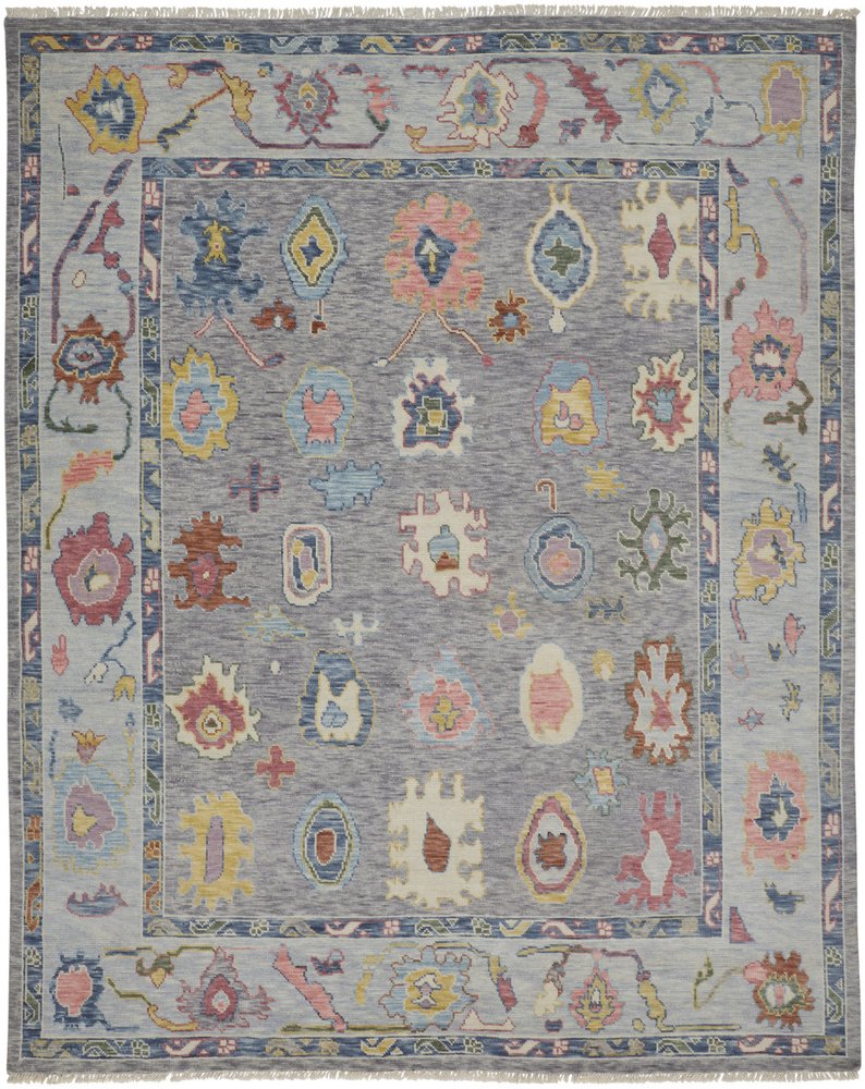 6' X 9' Gray Blue and Red Wool Oriental Hand Knotted Area Rug With Fringe