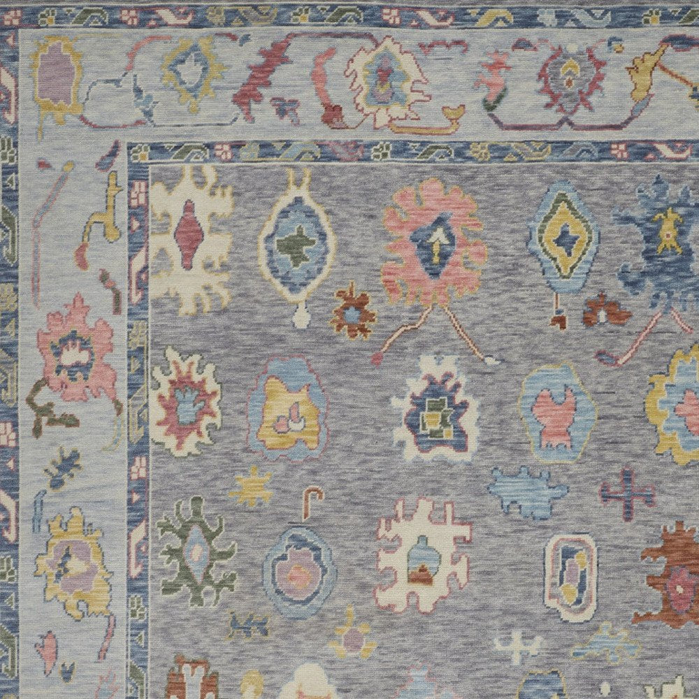 6' X 9' Gray Blue and Red Wool Oriental Hand Knotted Area Rug With Fringe