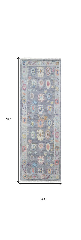 6' X 9' Gray Blue and Red Wool Oriental Hand Knotted Area Rug With Fringe