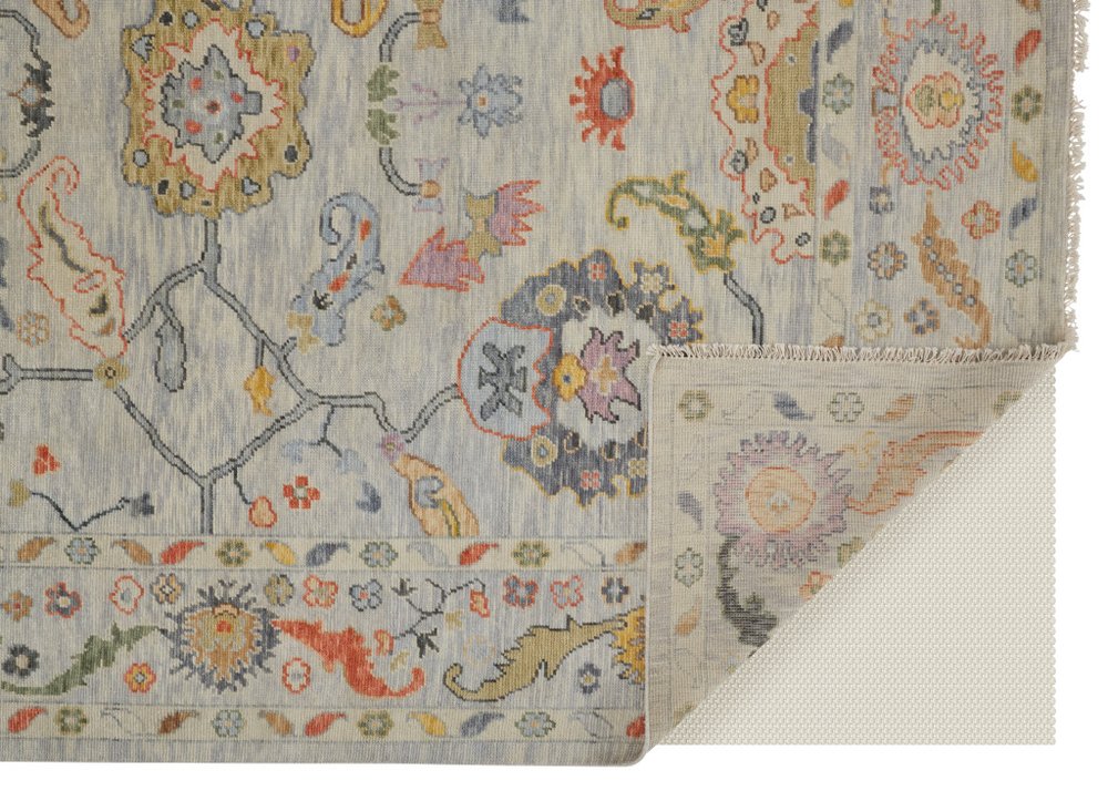 6' X 9' Gray Red and Yellow Wool Oriental Hand Knotted Area Rug With Fringe