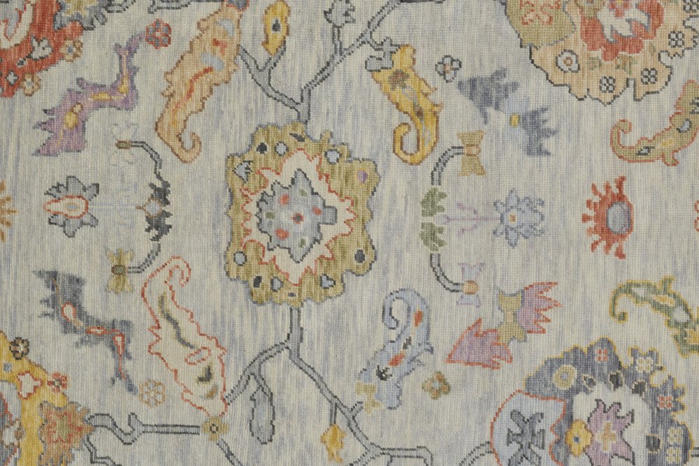 6' X 9' Gray Red and Yellow Wool Oriental Hand Knotted Area Rug With Fringe