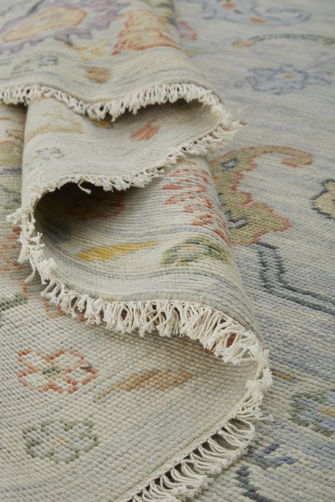 6' X 9' Gray Red and Yellow Wool Oriental Hand Knotted Area Rug With Fringe